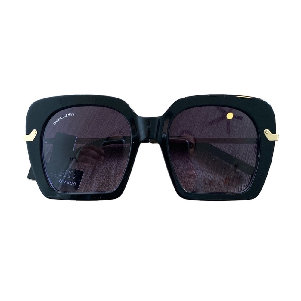NWT Thomas James Gloria Square Black Gold Sunglasses